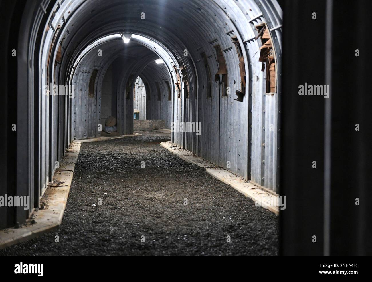 A picture shows a bomb shelter beneath Joganji temple in Nakano Ward, Tokyo  on Dec. 2, 2022. The about 40-meter-long refuge was dug by temple staff and  residents in 1944, during World