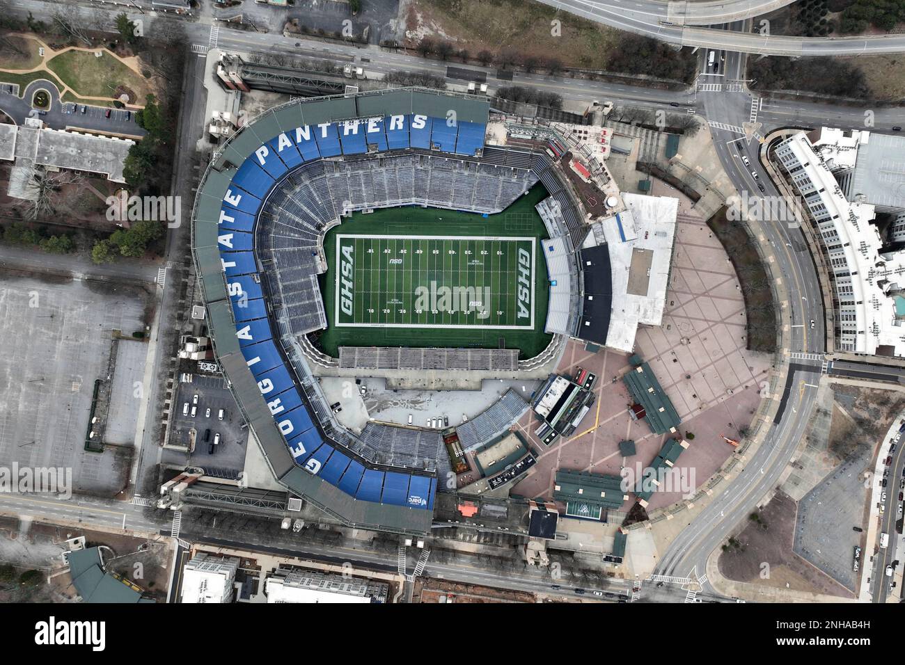 A general overall aerial view of Center Parc Stadium, Sunday, Jan. 29
