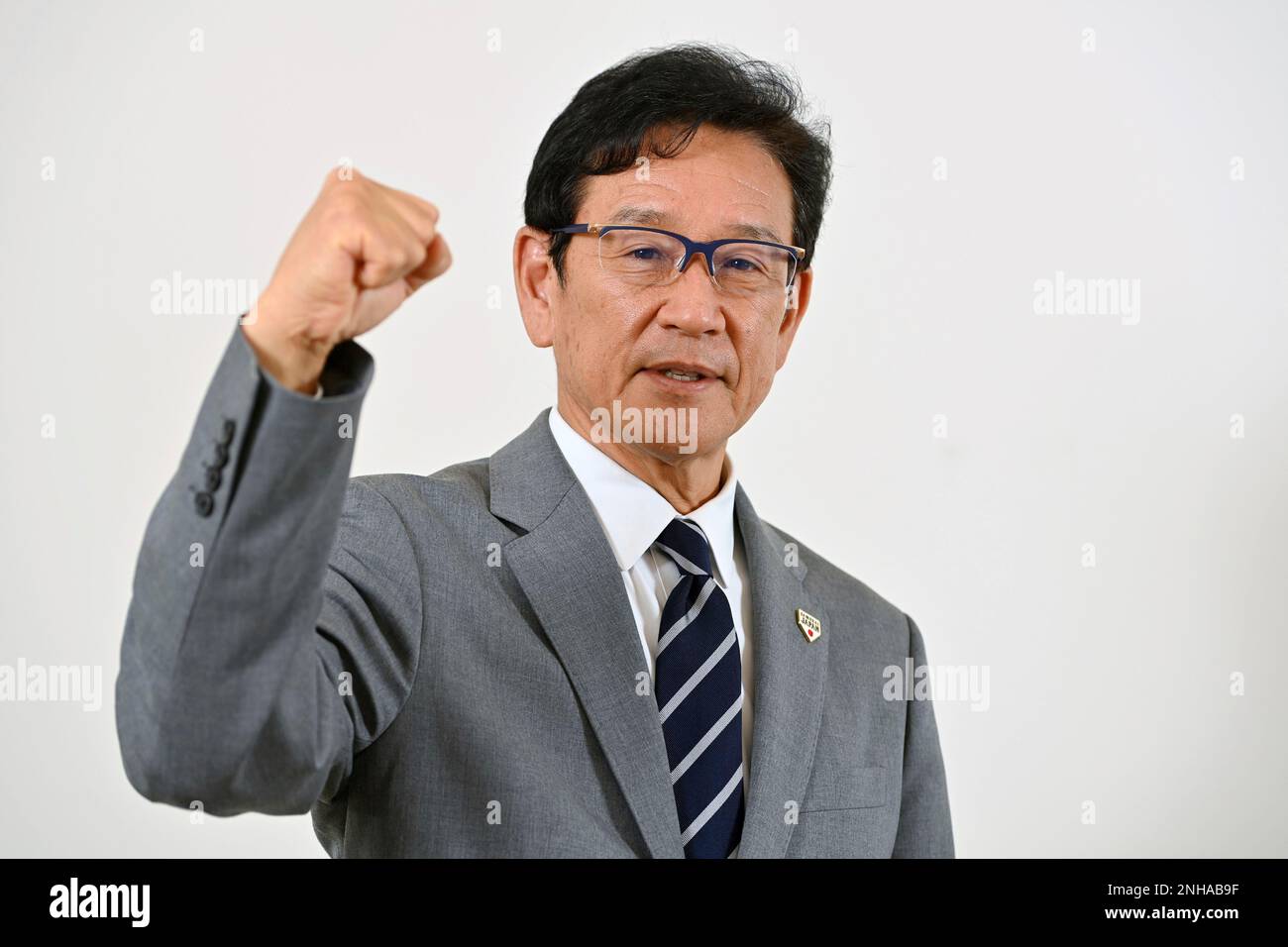 Hideki Kuriyama, manager for the Japan national baseball team, poses