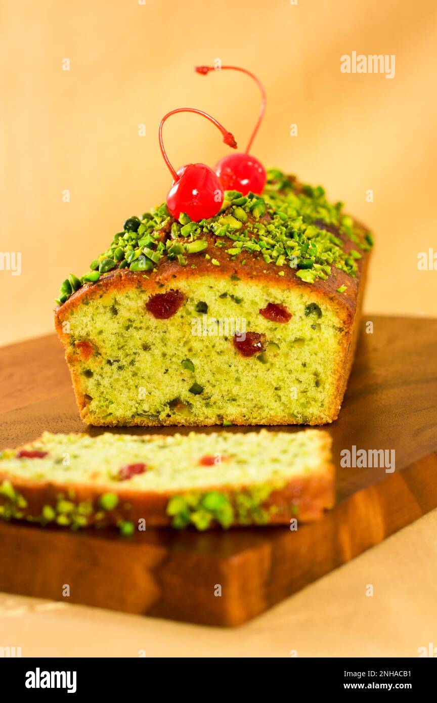 pistachio loaf cake with cherry Stock Photo Alamy