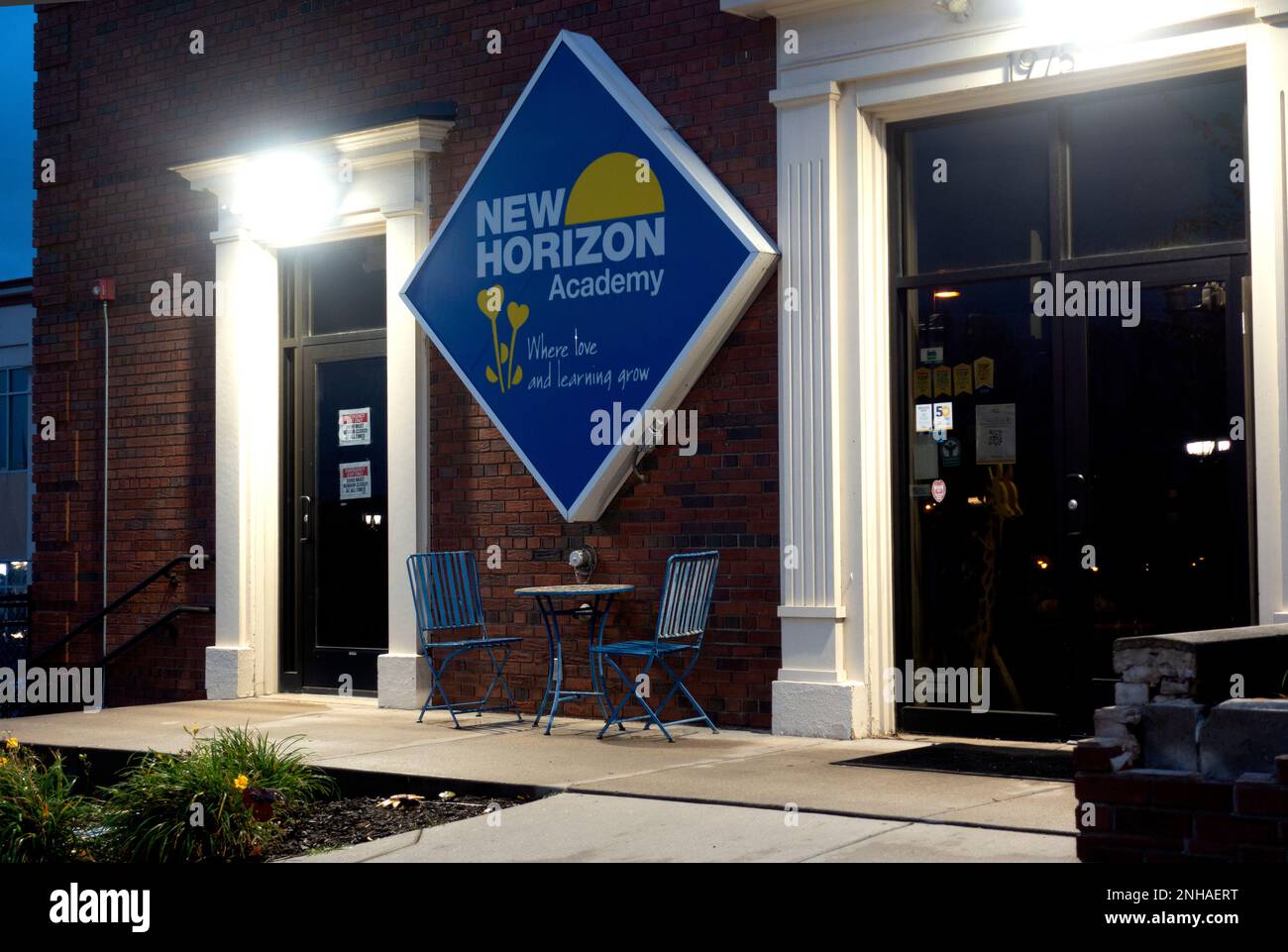 Signage for New Horizon Academy a day care facility for children. St