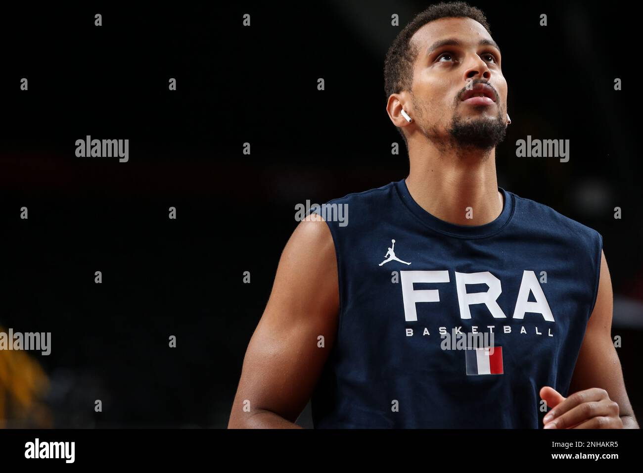 JULY 25th, 2021 - SAITAMAN, JAPAN: Petr Cornelie of France during the  warm-up ahead of the Men's Basketball Final between USA and France at the  Tokyo 2020 Olympic Games (Photo by Mickael