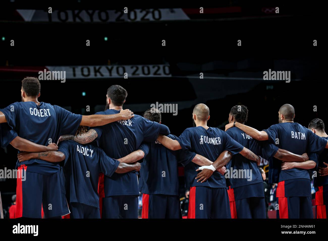 AUG 7, 2021: Team FRANCE in the Men's Basketball Final between USA and France at the Tokyo 2020 Olympic Games (Photo by Mickael Chavet/RX) Stock Photo