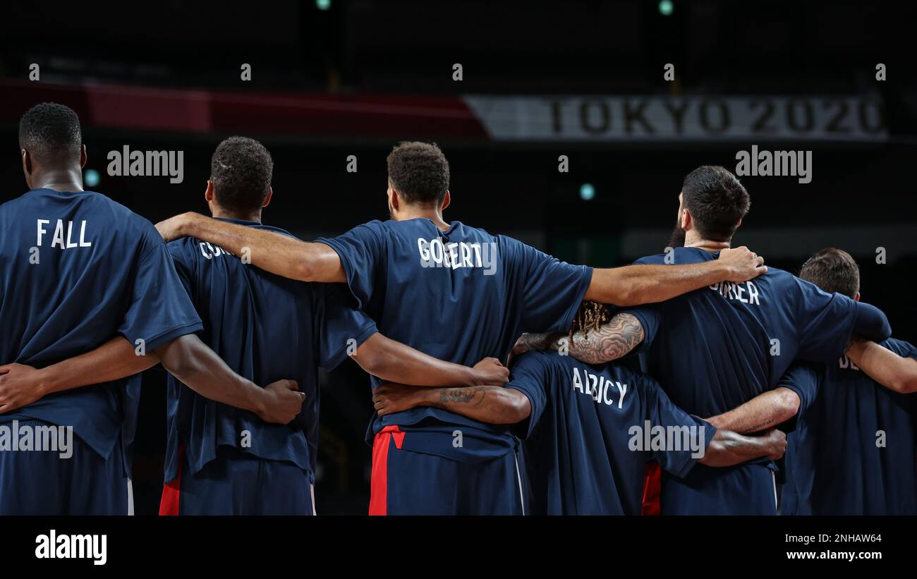 AUG 7, 2021: Team FRANCE in the Men's Basketball Final between USA and France at the Tokyo 2020 Olympic Games (Photo by Mickael Chavet/RX) Stock Photo