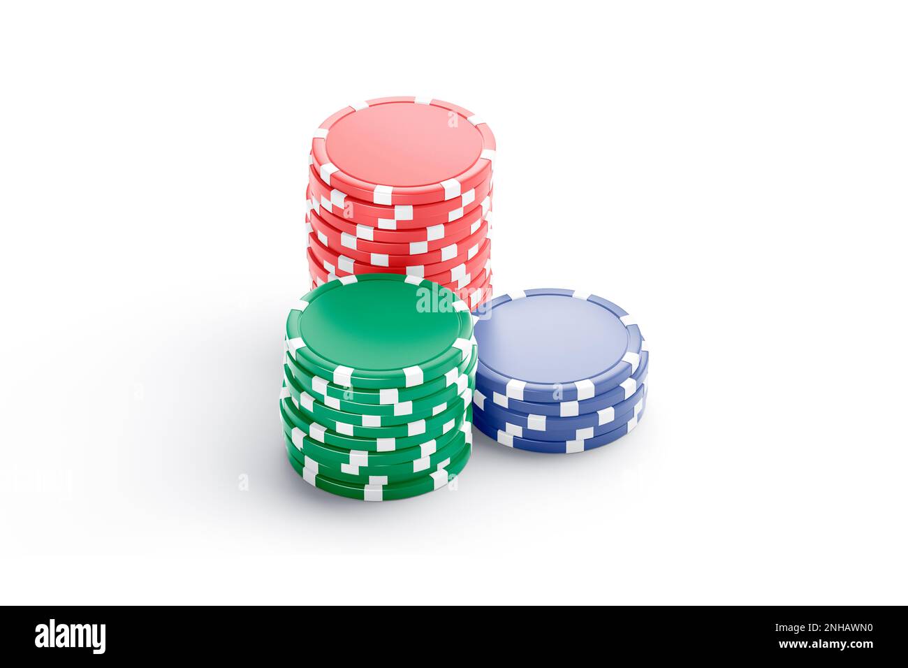 Blank colored plastic round chip mockup stack, side view, 3d rendering