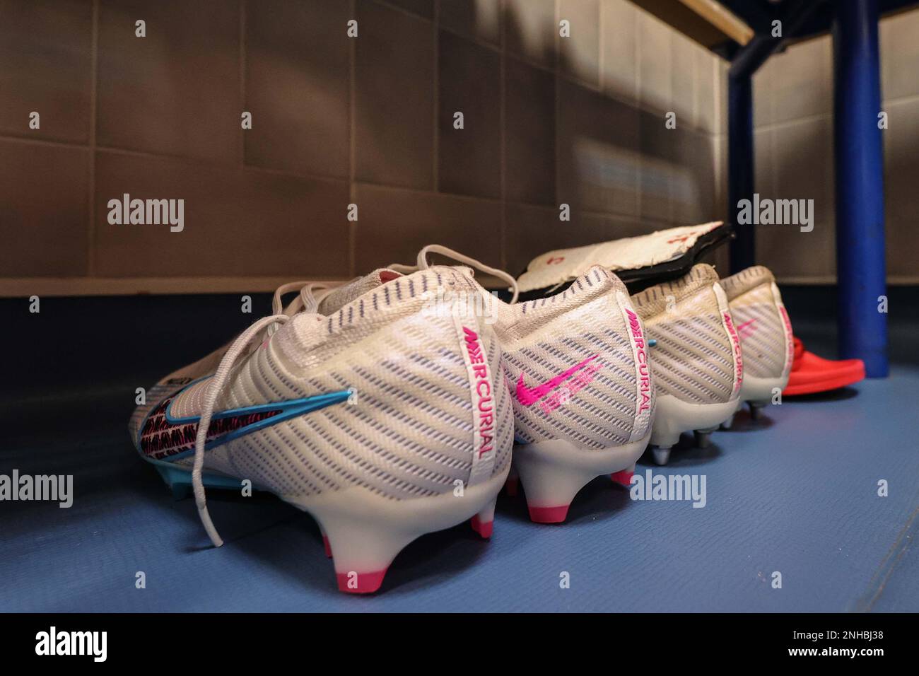 Josh Bowler 11 of Blackpool’s boots on the changing room floor during