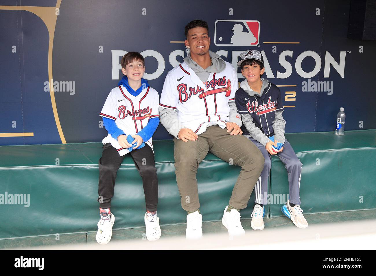 ATLANTA, GA - JANUARY 21: Braves coach Eric Young, Sr. talks to the fans in  the Pl;ay Ball Alley during the 2023 Braves Fest on January 21, 2023 at The  Battery and