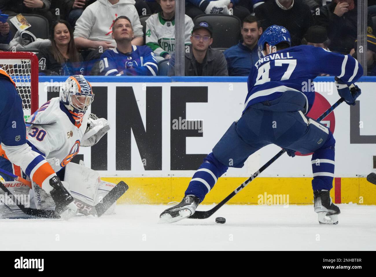 New York Islanders goaltender Ilya Sorokin (30) stops Toronto Maple ...