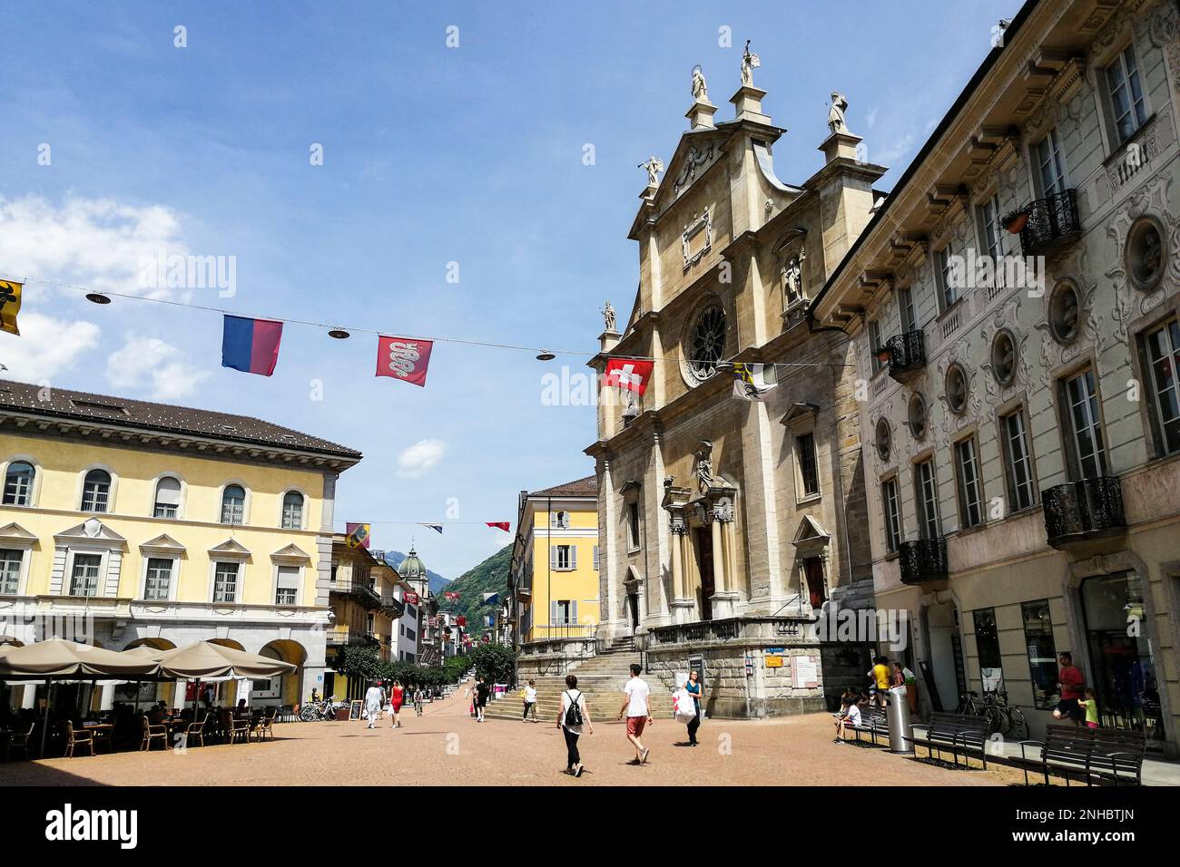 Switzerland, Canton Ticino, Bellinzona, Collegiata Square, Collegiata Ss. Pietro And Stefano Church Stock Photo