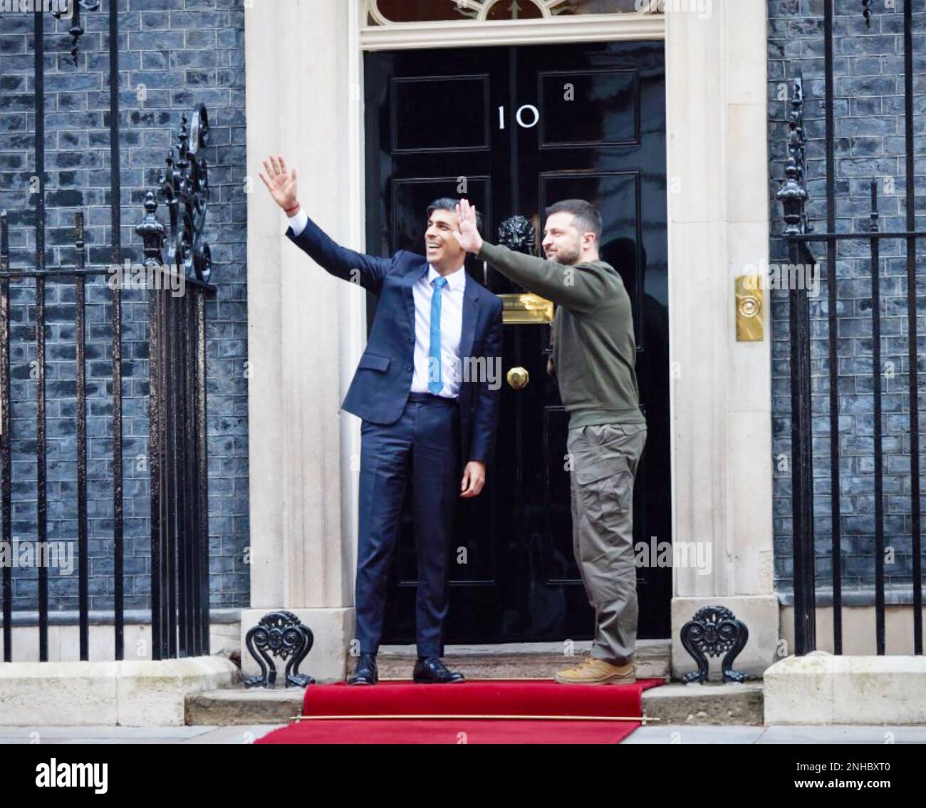 VOLODYMYR  ZELENSKY President of Ukraine  at !0 Downing Street with UK Prime Minister Rishi Sunak on 8 February 2023. Stock Photo