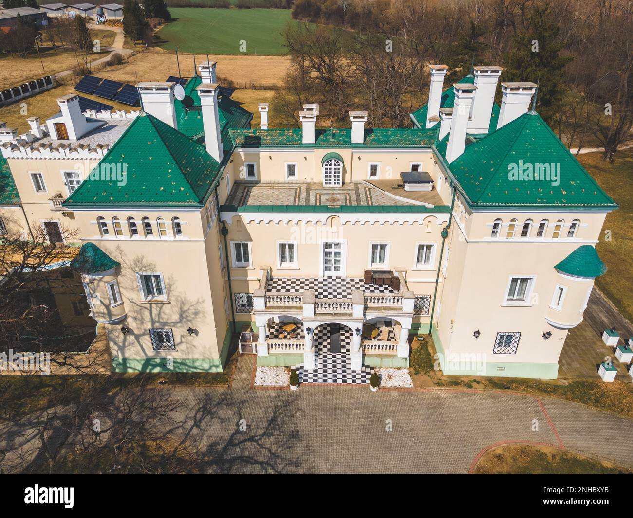 Spectacular aerial view of the Acsaújlaki castle, the architectural design  of the castle emphasizes the character of a medieval castle, Acsa, Hungary  Stock Photo - Alamy, image size:1300x1065