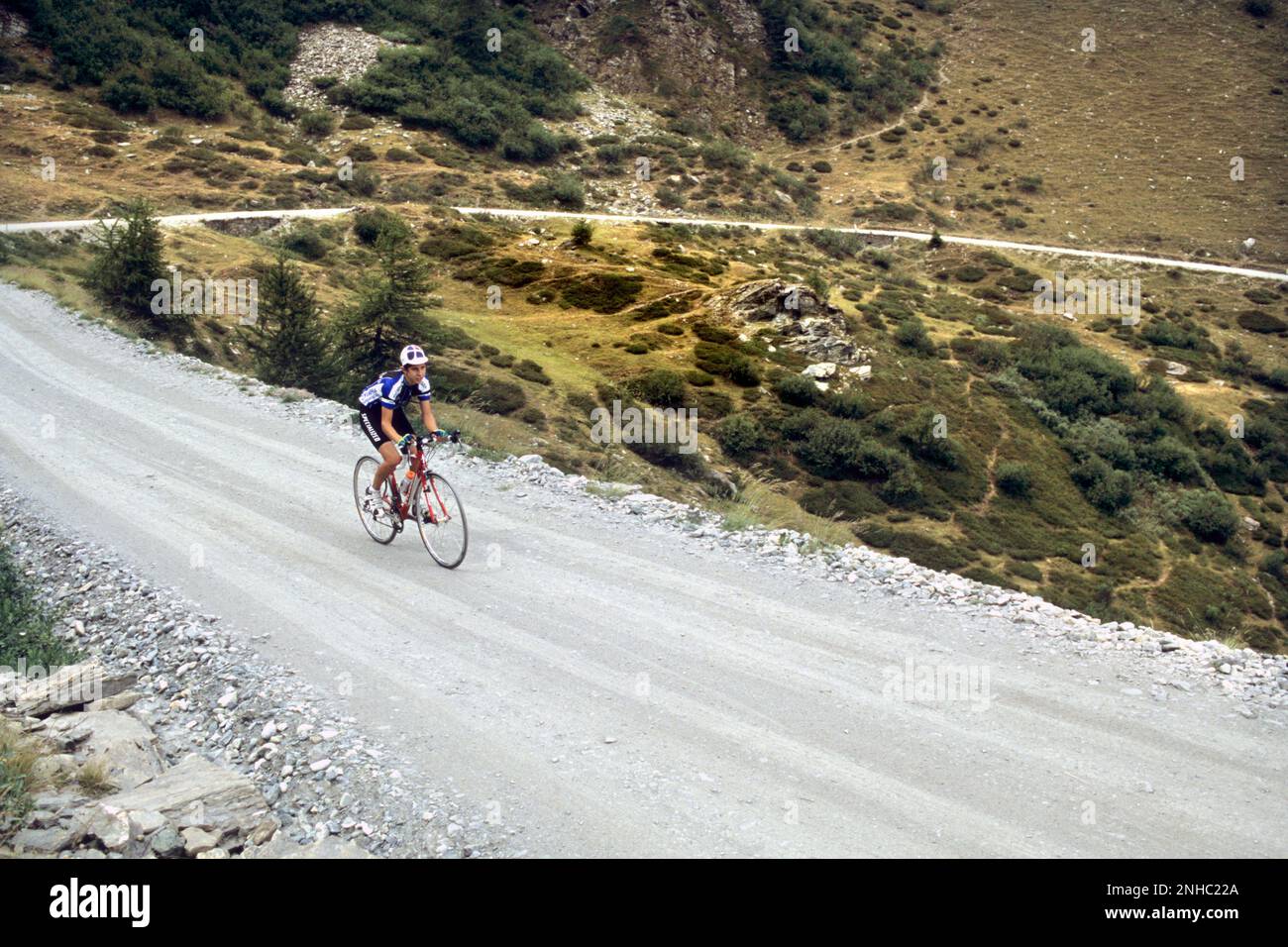 Ciclismo, Scalata Al Colle Delle Finestre, Provincia Di Torino Stock Photo