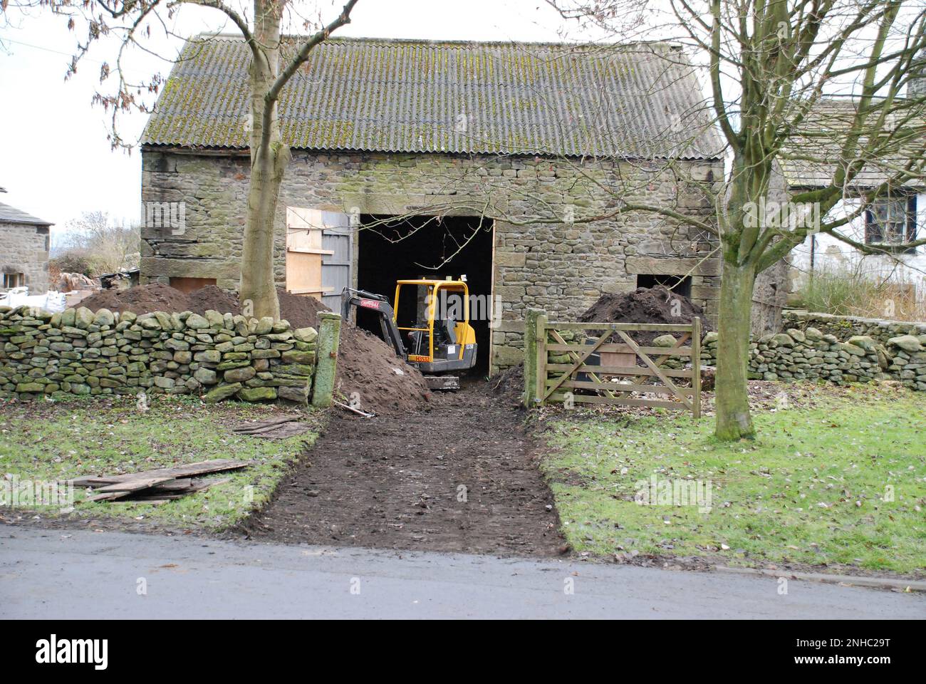 Early stages of barn restoration at Back Green Long Preston.The roof