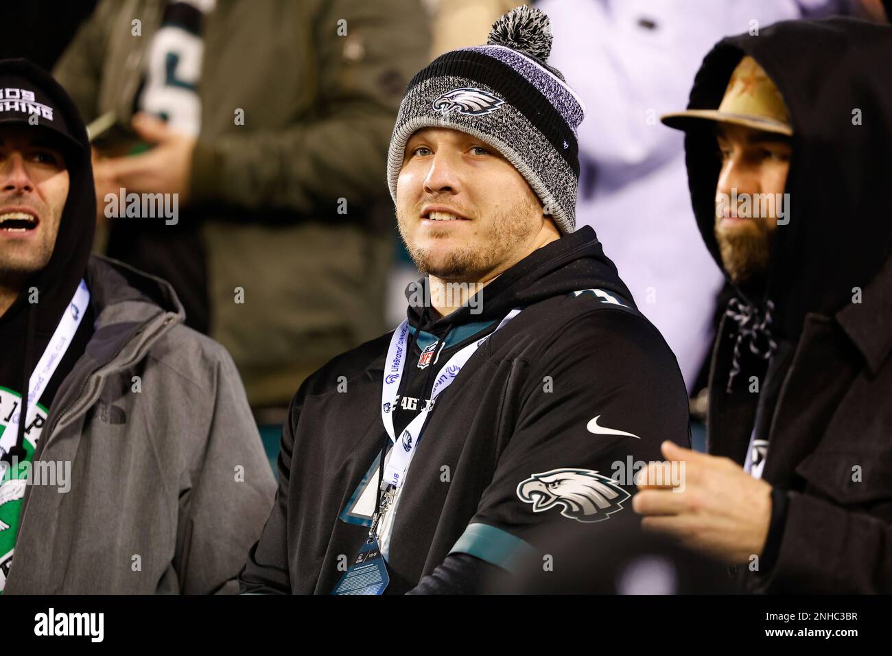 PHILADELPHIA, PA - JANUARY 21: Major League Baseball player Mike Trout  prior to the NFC Divisional playoff game between the Philadelphia Eagles  and the New York Giants on January 21, 2023 at