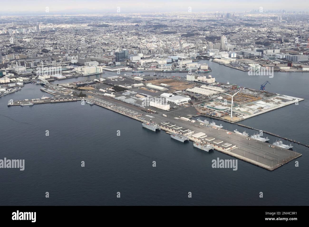 An aerial photo shows the Yokohama North Dock, commonly called as
