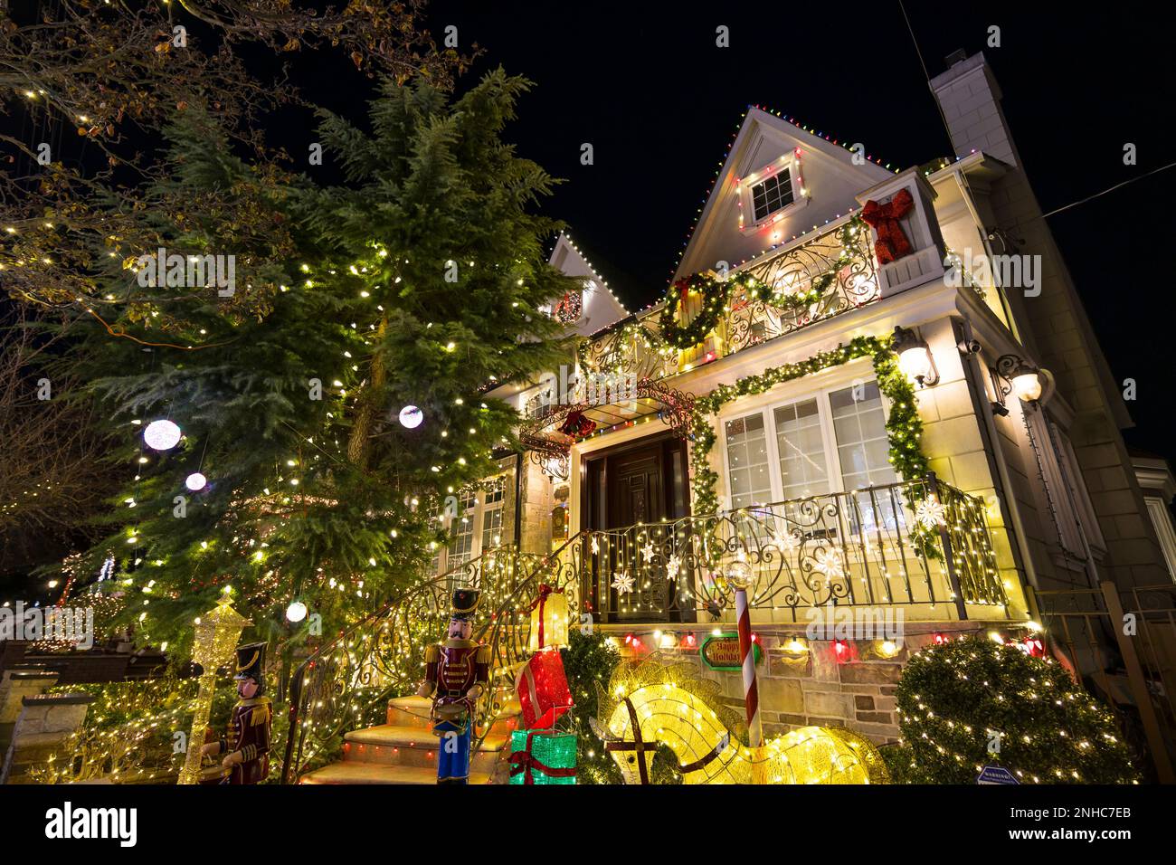 Christmas lights glow in Dyker Heights in Brooklyn New York City on 2022 Stock Photo