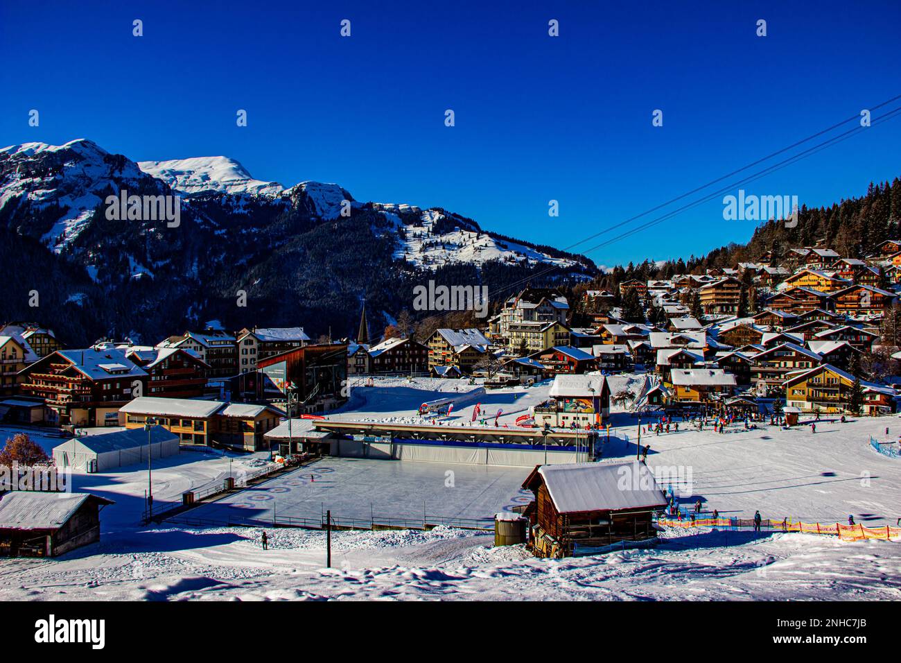 Beautiful sunny day in the snowy Swiss Alps, with the best views of the