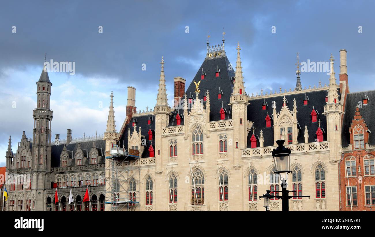 The Provincial Court, a neo-Gothic building on the Markt (main square) in Bruges, Belgium. The former meeting place for the Provincial Government Stock Photo