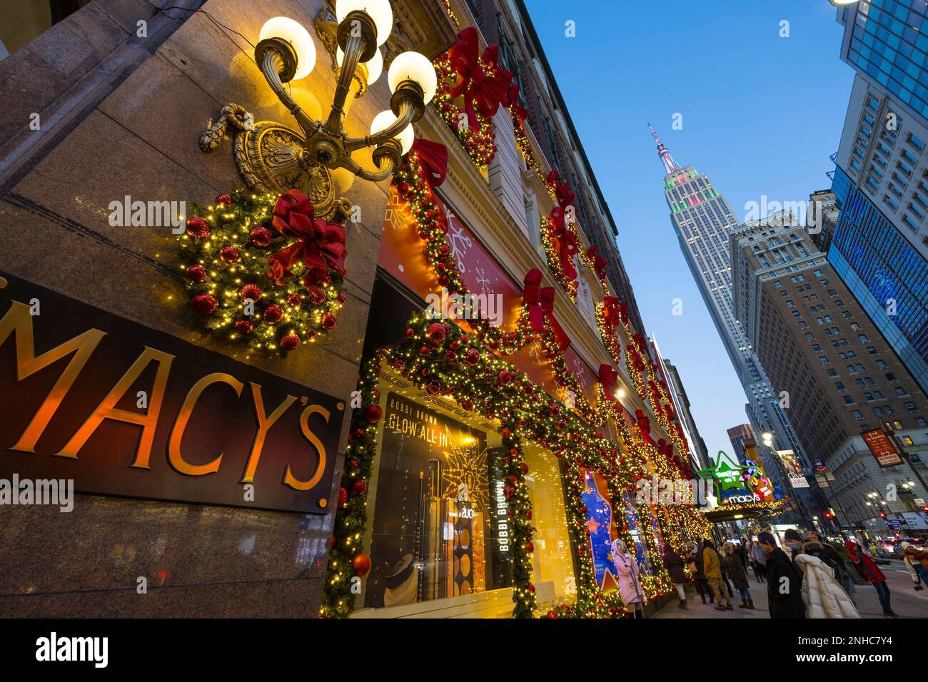 Christmas lights glow at Macy's in New York City on 2022 Stock Photo