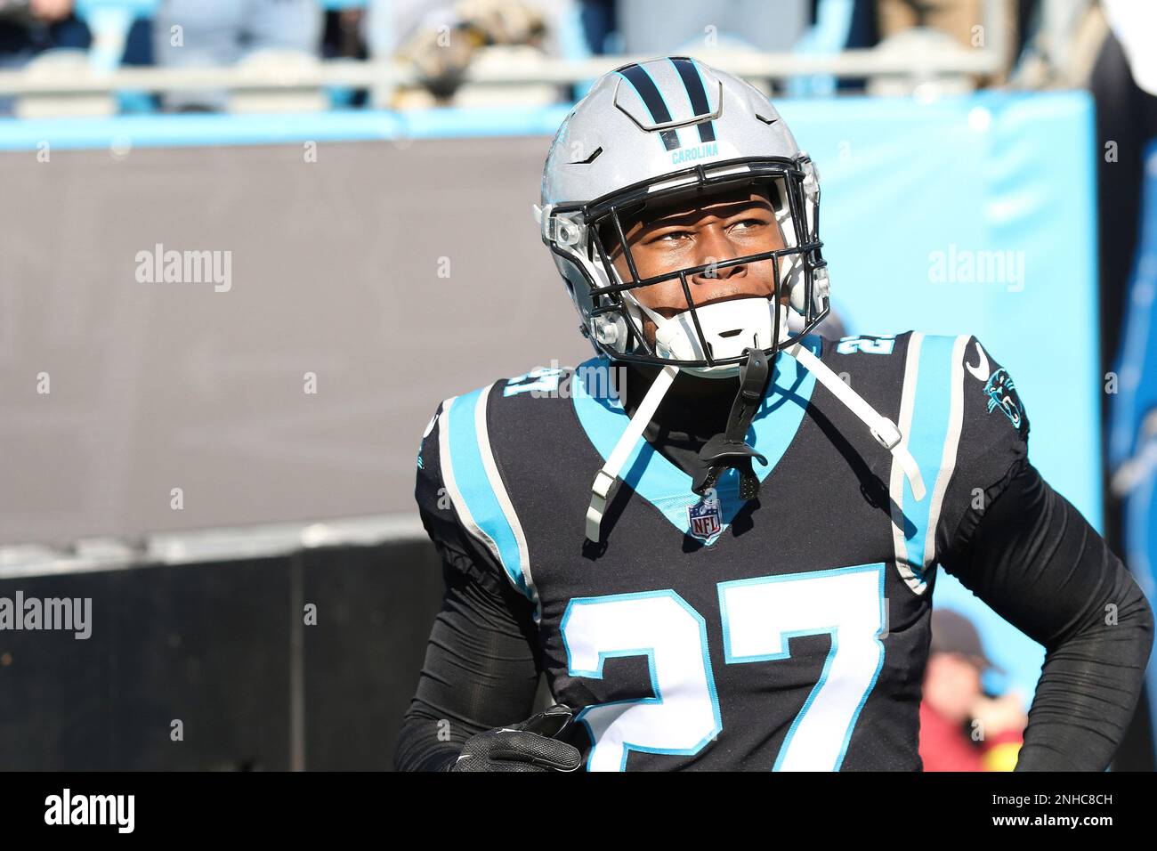 CHARLOTTE, NC - DECEMBER 18: Carolina Panthers defensive back T.J. Carrie  (27) during an NFL football game between the Pittsburg Steelers and the  Carolina Panthers on December 18, 2022 at Bank of