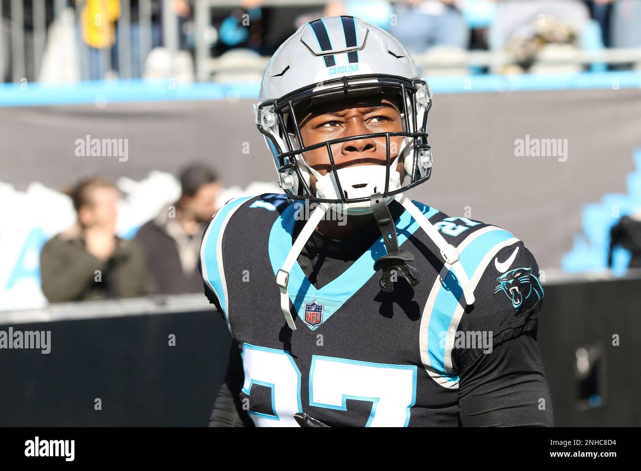 CHARLOTTE, NC - DECEMBER 18: Carolina Panthers defensive back T.J. Carrie  (27) during an NFL football game between the Pittsburg Steelers and the  Carolina Panthers on December 18, 2022 at Bank of