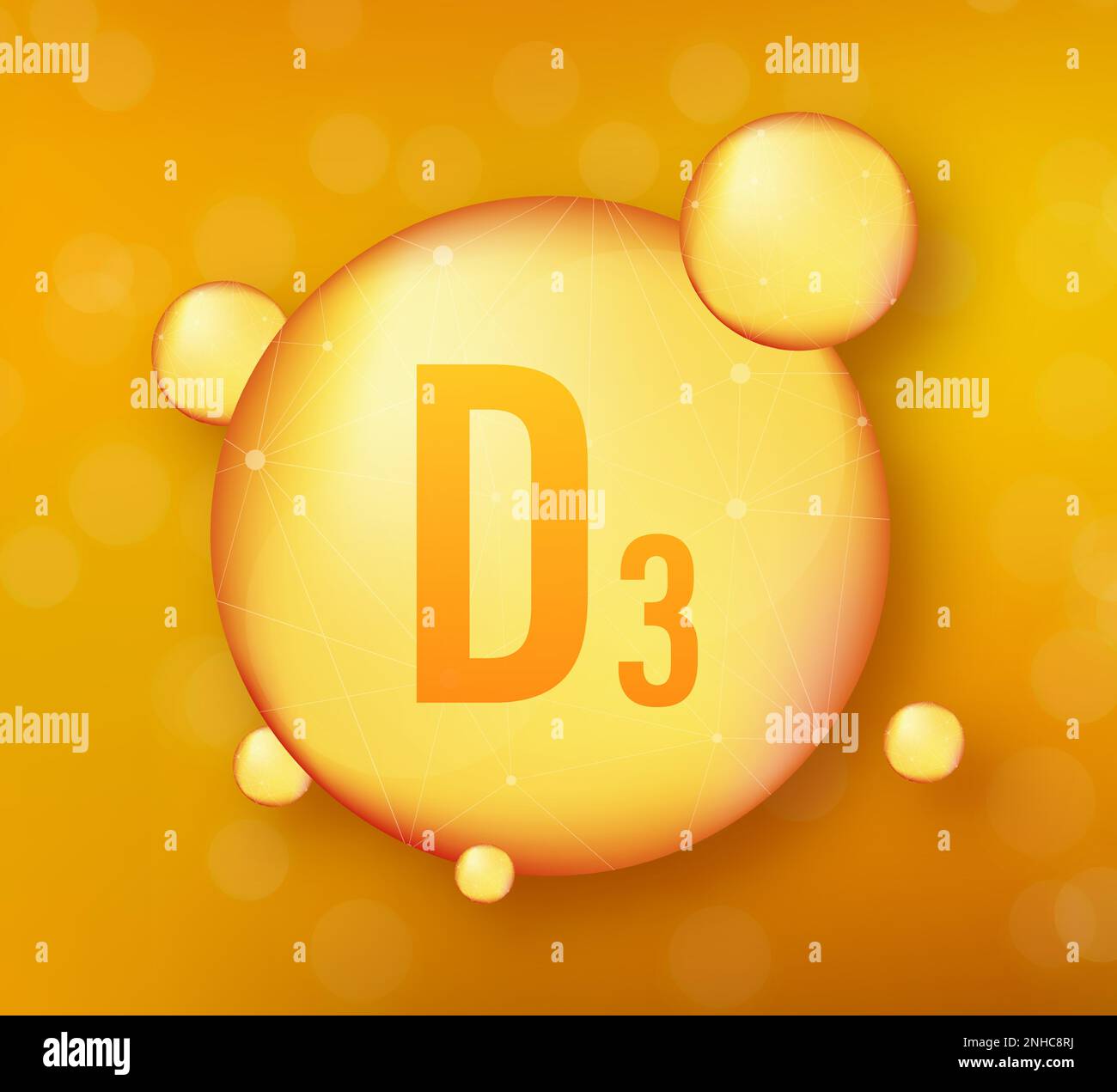 Vitamin D 3 gold shining icon. Ascorbic acid. Vector illustration Stock Vector