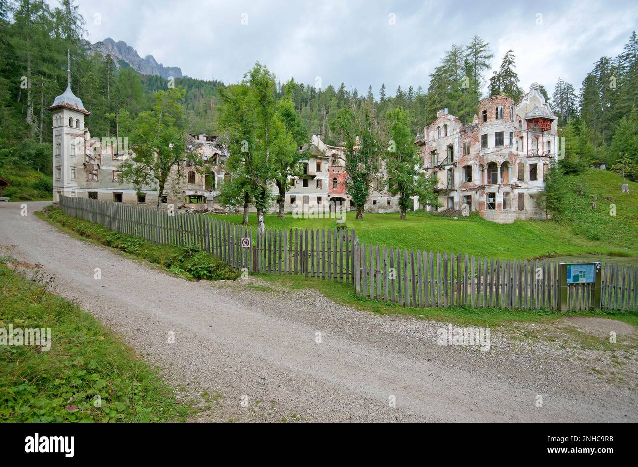 Ruins of Grand Hotel Wildbad, a former luxury spa hotel in Bagni di San Candido (thermal baths), San Candido (Innichen), Trentino-Alto Adige, Italy Stock Photo
