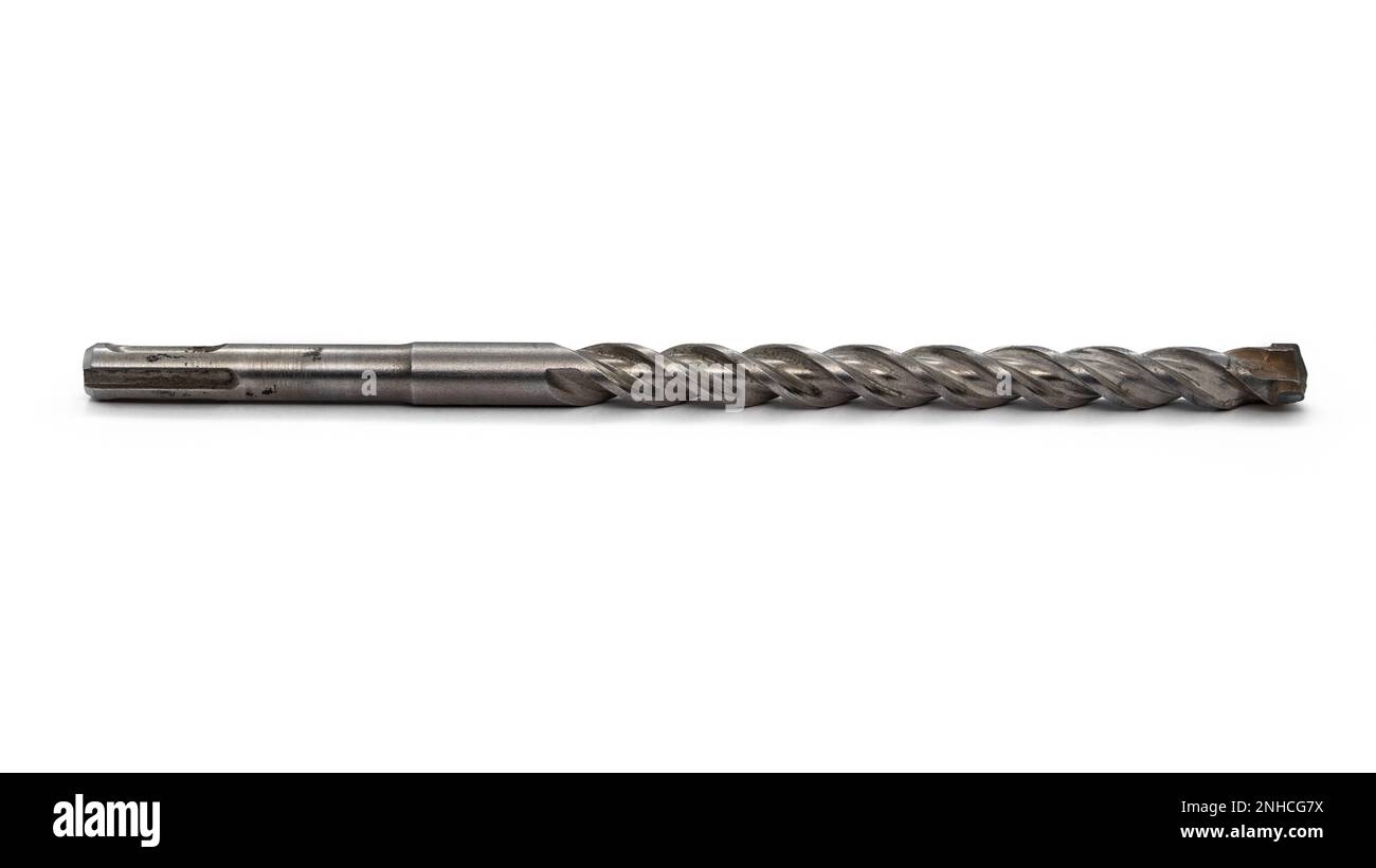 Used concrete hammer drill bit isolated on white background Stock Photo