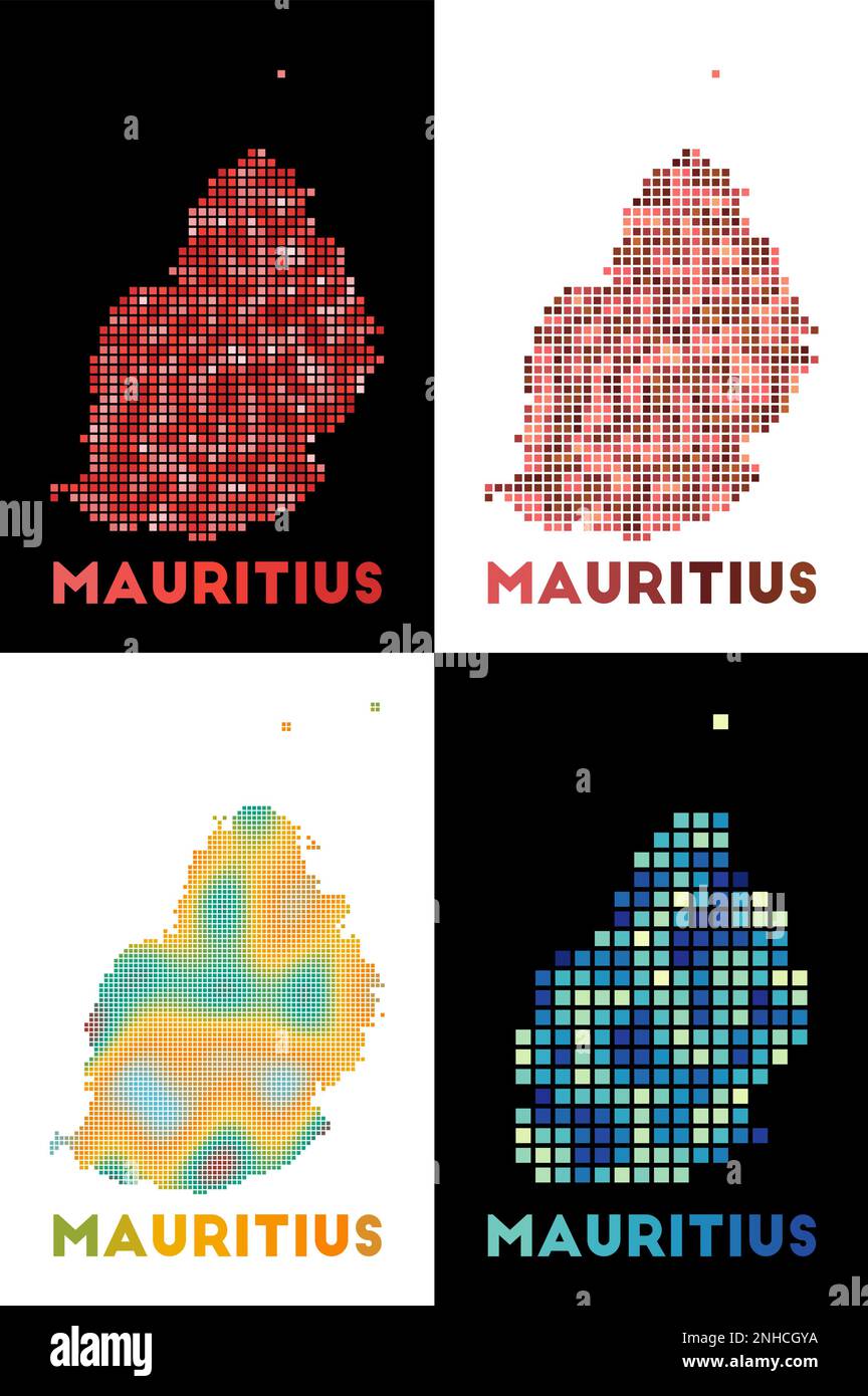 Mauritius map. Collection of map of Mauritius in dotted style. Borders of the island filled with rectangles for your design. Vector illustration. Stock Vector