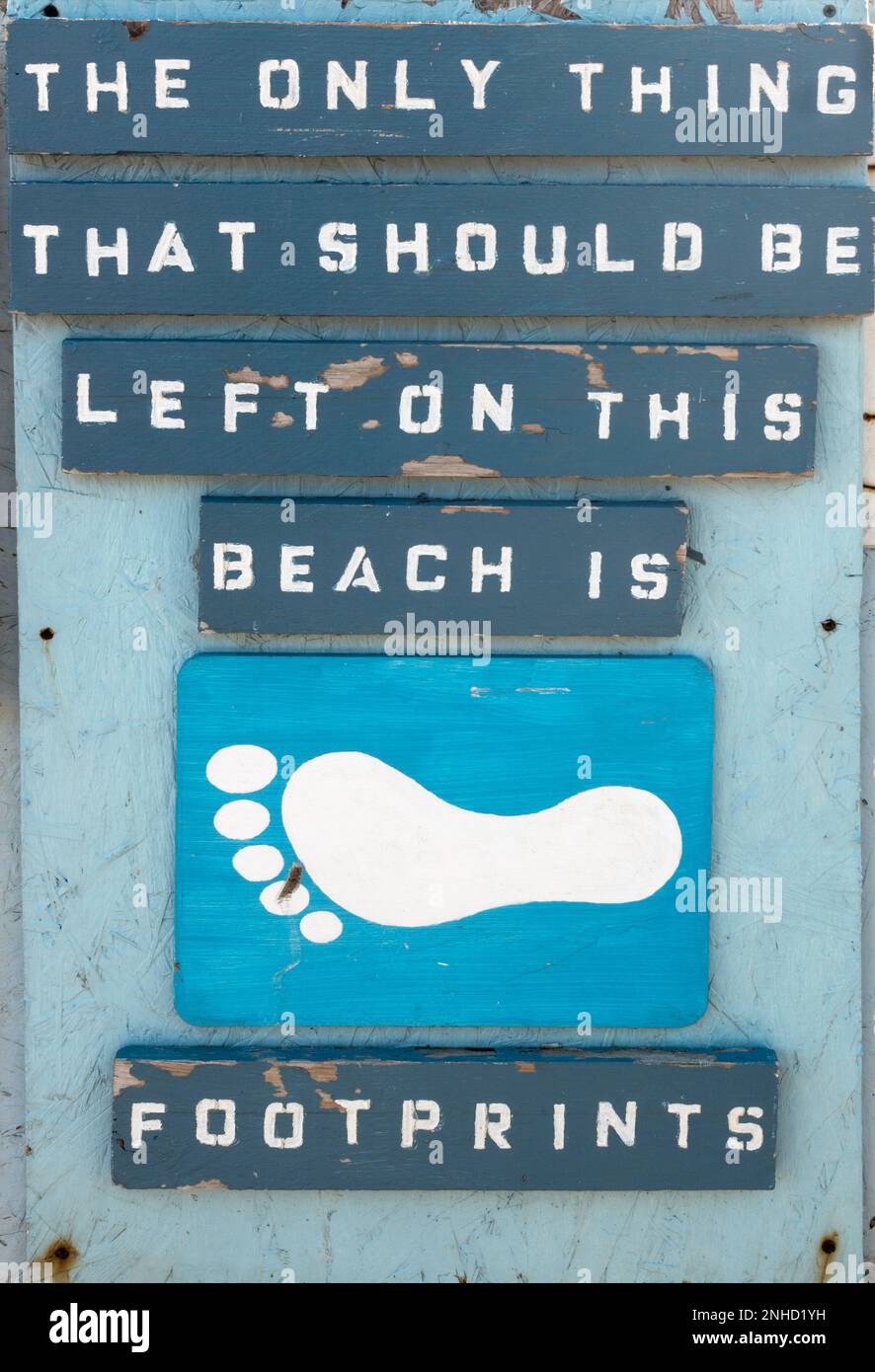 Notice or sign The only thing that should be left on this beach is footprints, Seaham, Co. Durham, England, UK Stock Photo