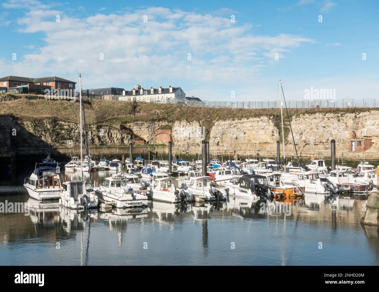 Boats moored in Seaham Harbour marina, Co. Durham, England, UK Stock Photo