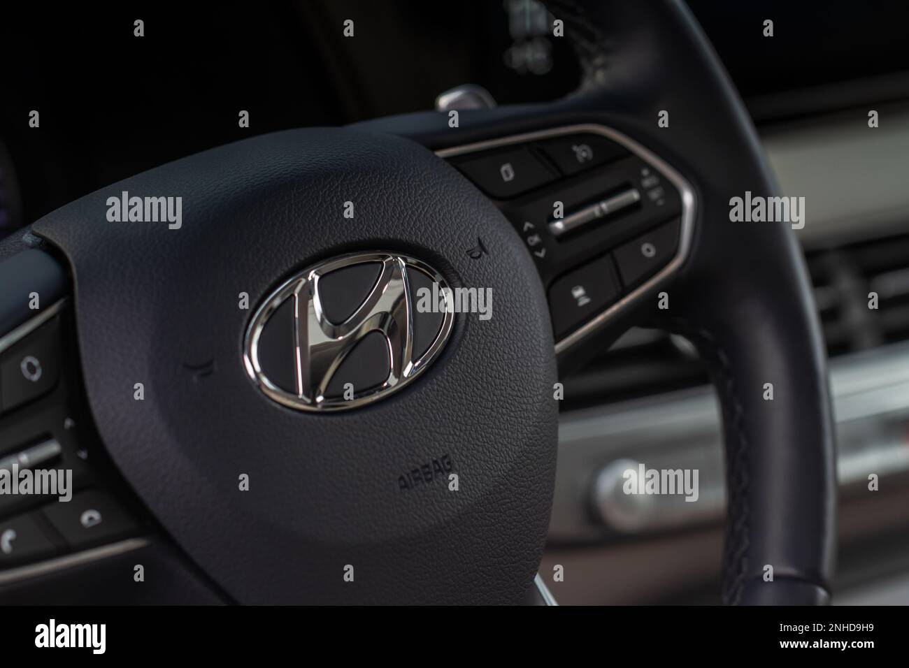 Moscow, Russia - December 18, 2021 Hyundai Palisade (LX2) steering ...
