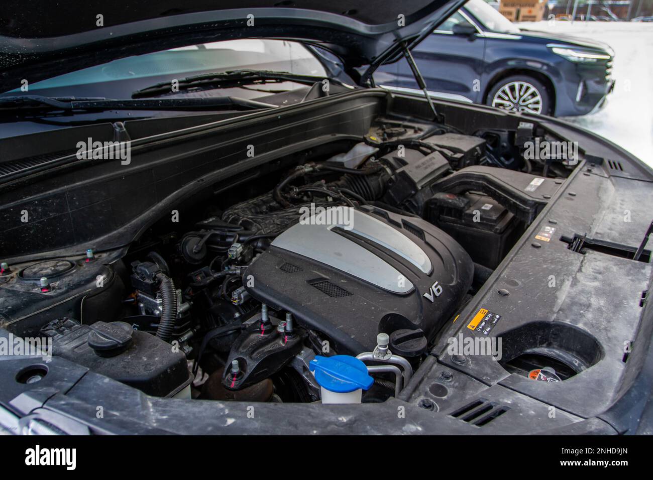 Moscow, Russia December 18, 2021 Hyundai Palisade (LX2) engine. SUV
