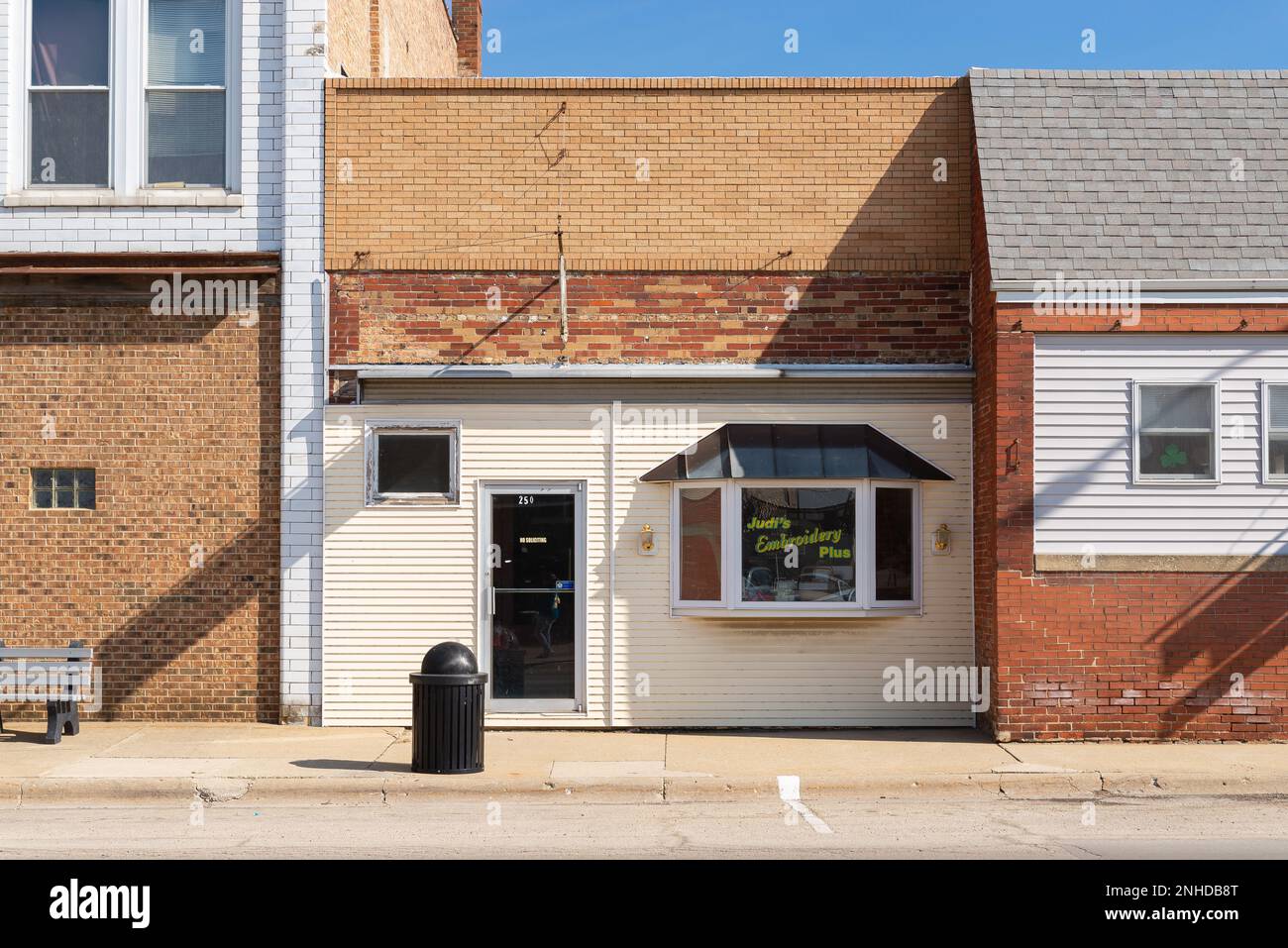 Seneca, Illinois United States February 20th, 2023 Exterior of old building and storefront