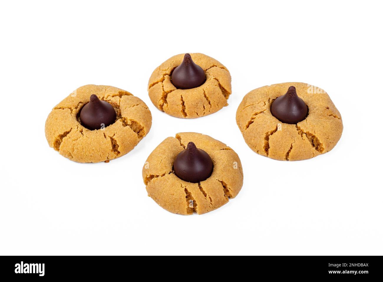 Peanut Butter Blossom Cookies on white background Stock Photo Alamy