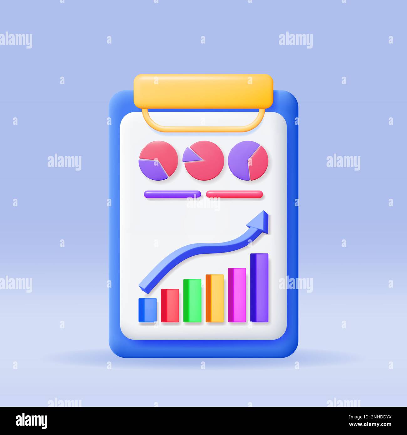 3D Clipboard Paper Sheet with Pie Diagram Stock Vector
