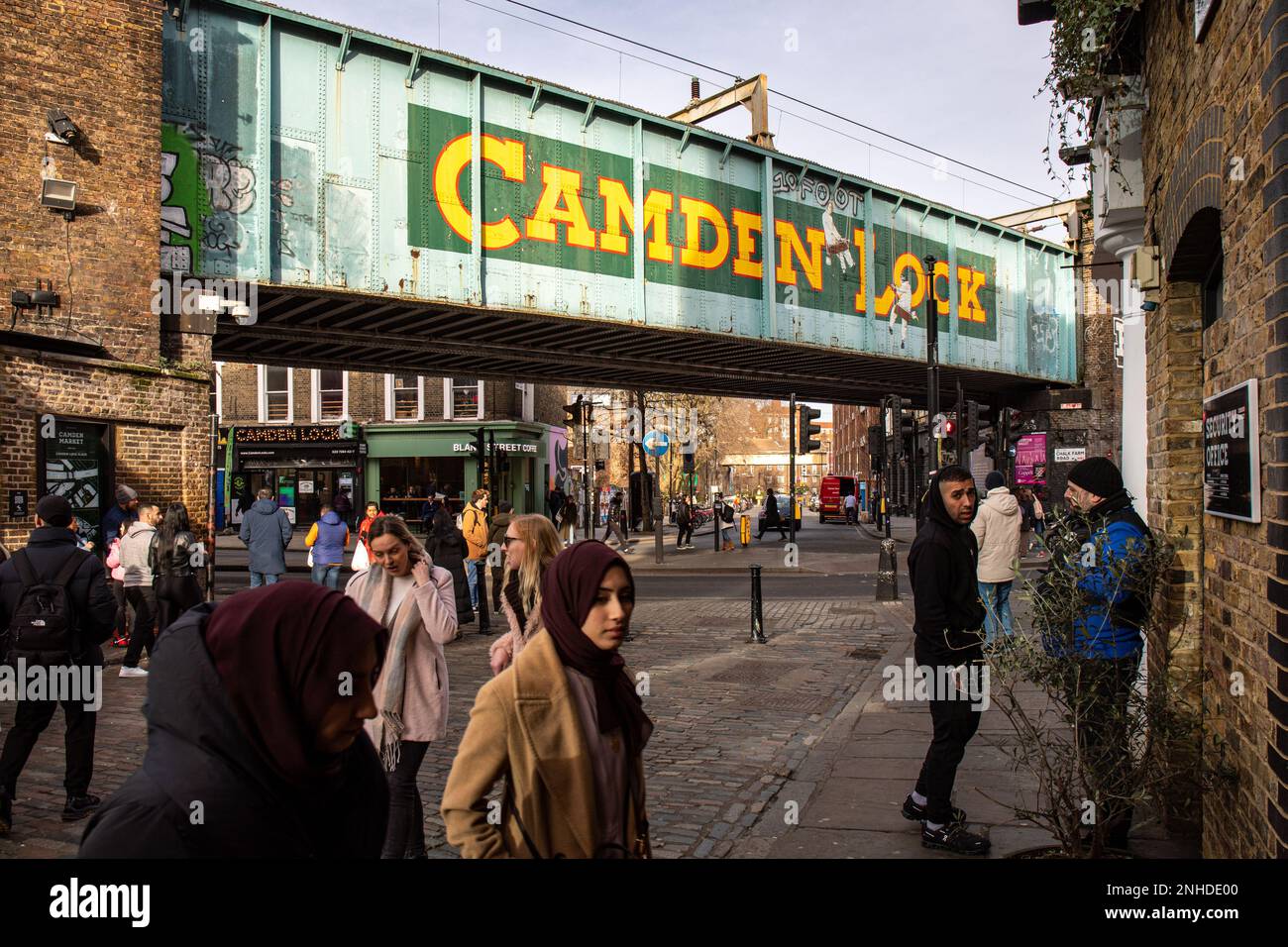 Camden Lock mural on railway bridge in Camden Town district of London, England Stock Photo