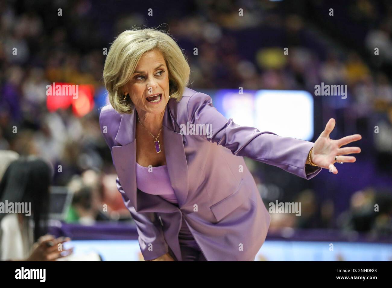 January 15, 2023 LSU Head Coach Kim Mulkey coaches a player on the