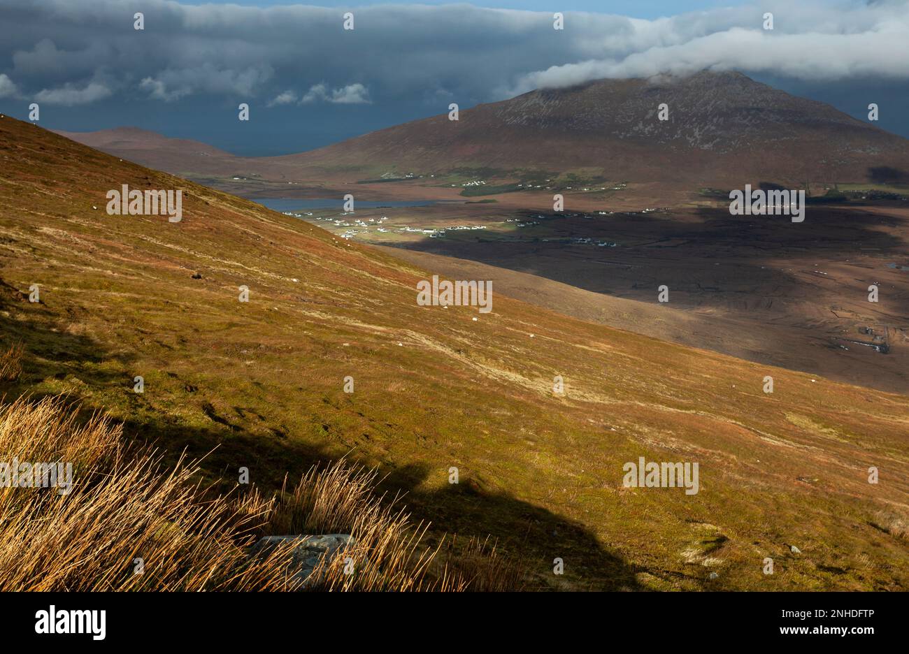 View down to the valley on Achill island on the Wild Atlantic Way in County Mayo in Ireland Stock Photo