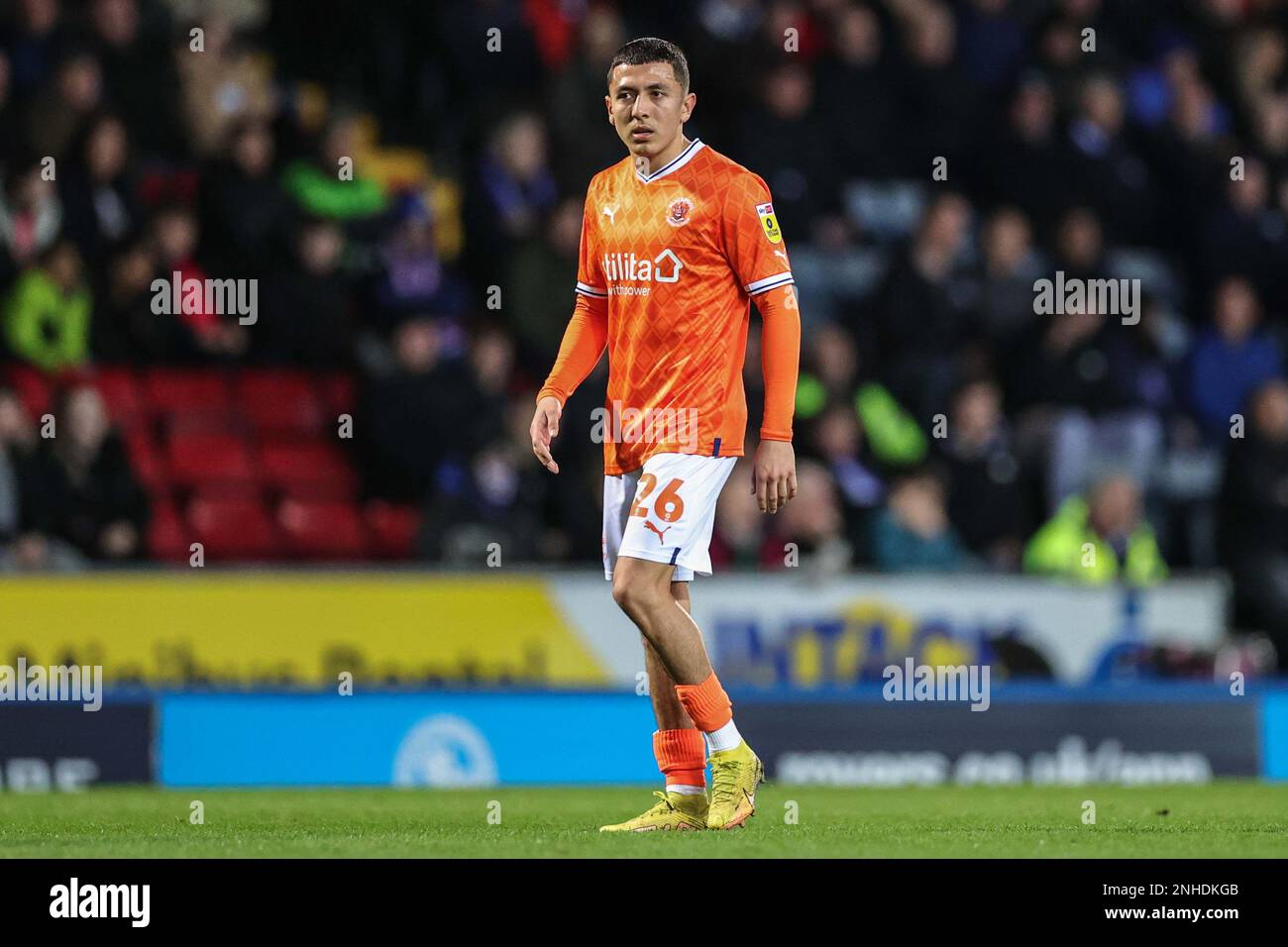 Ian Poveda #26 of Blackpool during the Sky Bet Championship match
