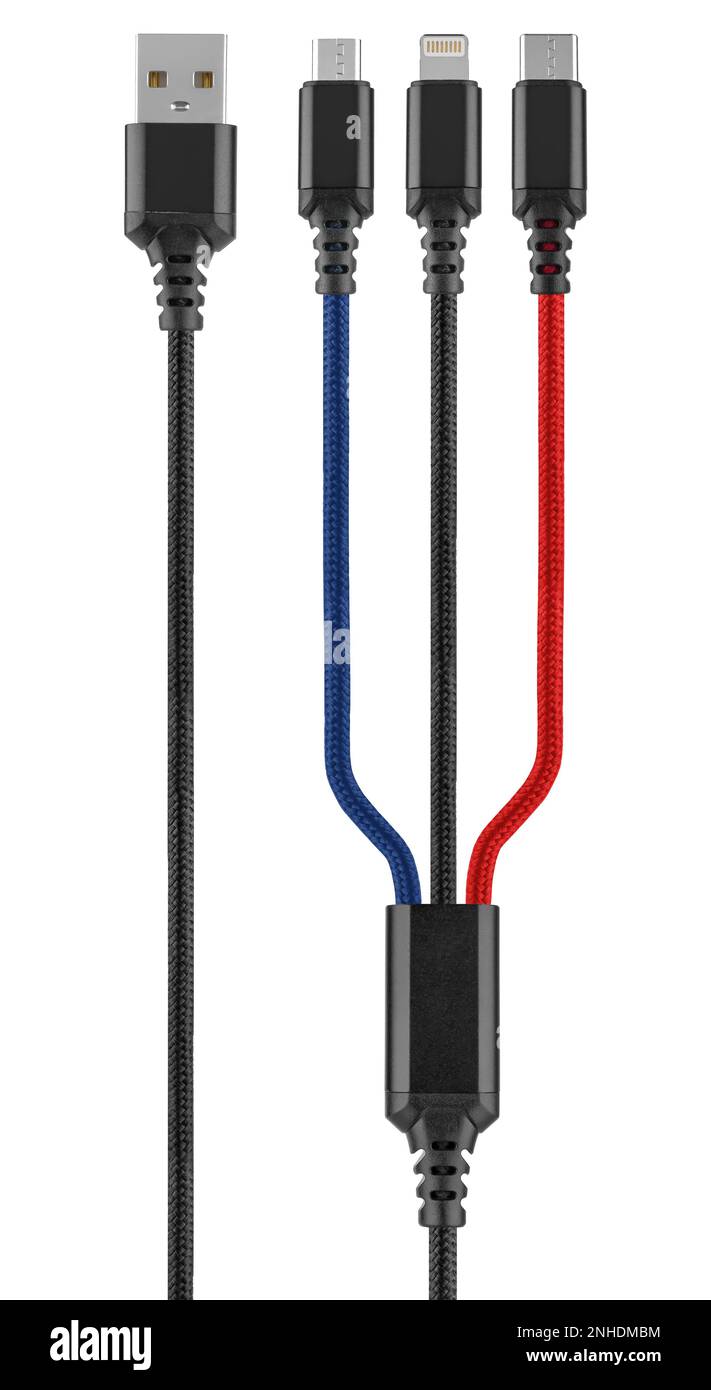 cable with connector USB, micro USB, Type-C, Lightning, a white ...