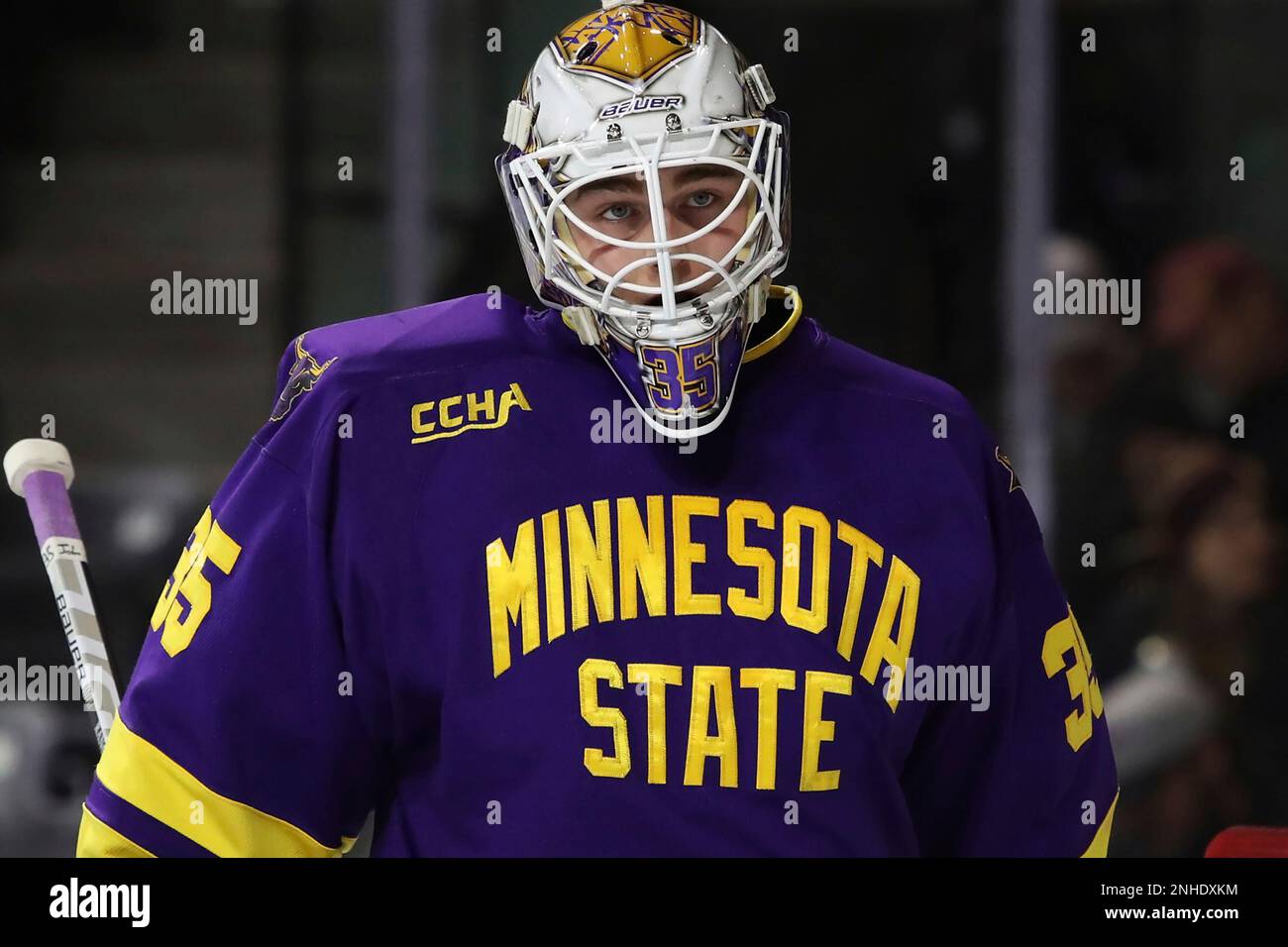 TEMPE, AZ JANUARY 13 Minnesota State goaltender Keenan Rancier (35) in net during the second