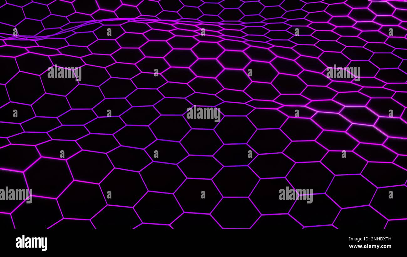 Wavy geometric background, floating neon grid of hexagons, futuristic ...