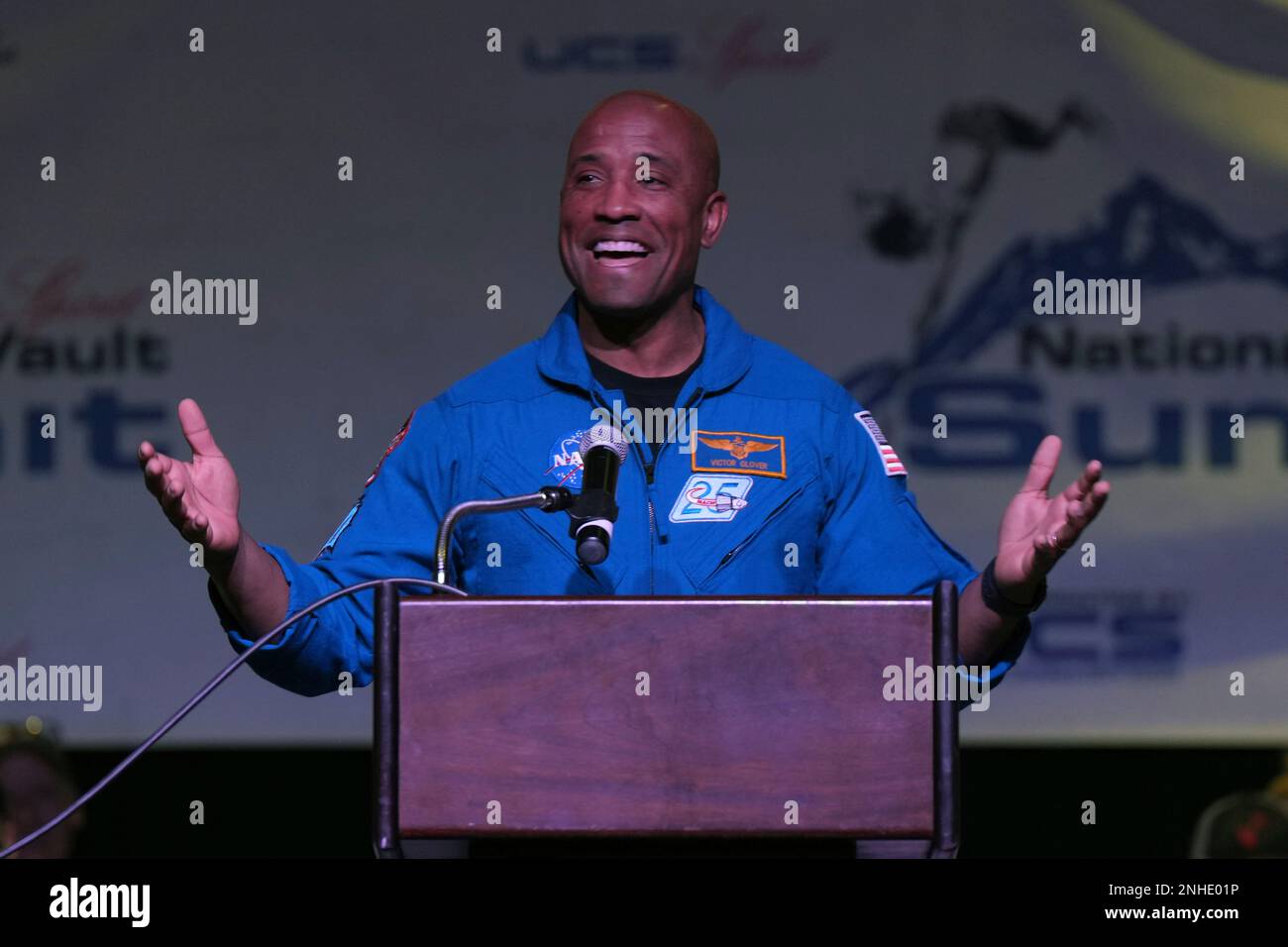 US Navy Captain and NASA astronaut Victor Glover speaks during the