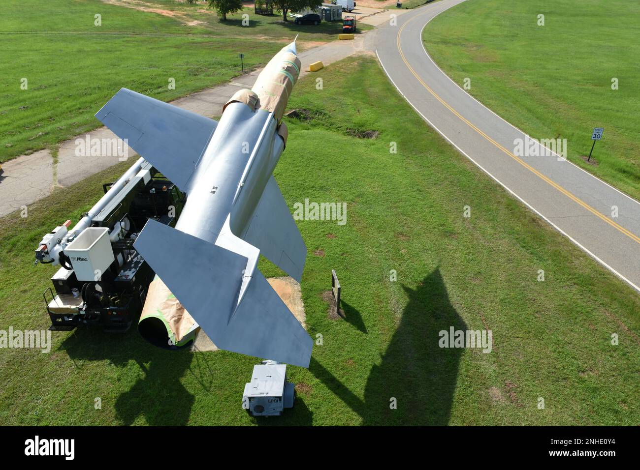 U.S. Air Force 169th Maintenance Squadron structural maintainers tape and prepare an F104-C Starfighter for painting during a restoration project at McEntire Joint National Guard Base, July 28, 2022. Stock Photo