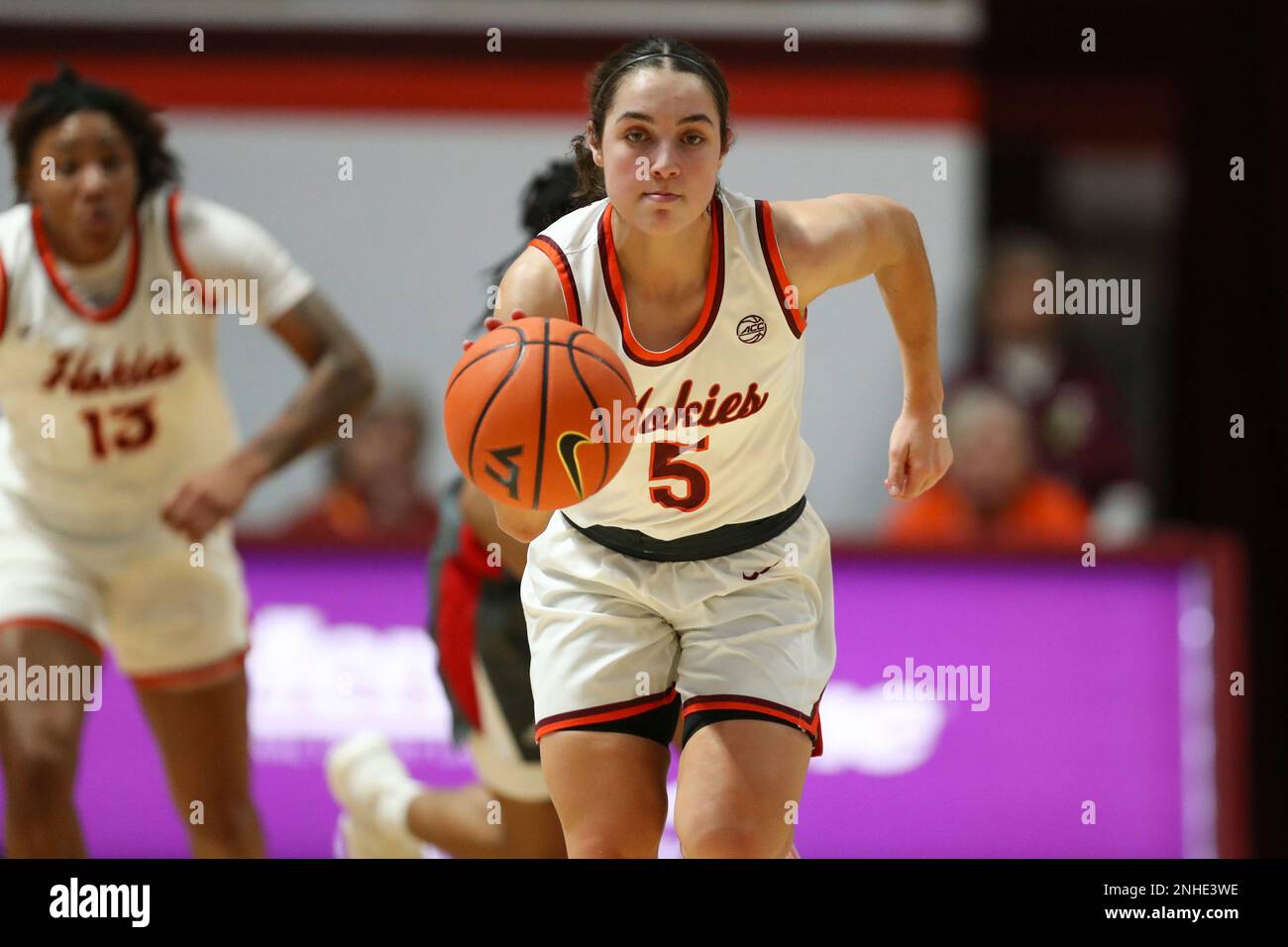 January 12, 2023 Virginia Tech Hokies guard Amoore (5) brings