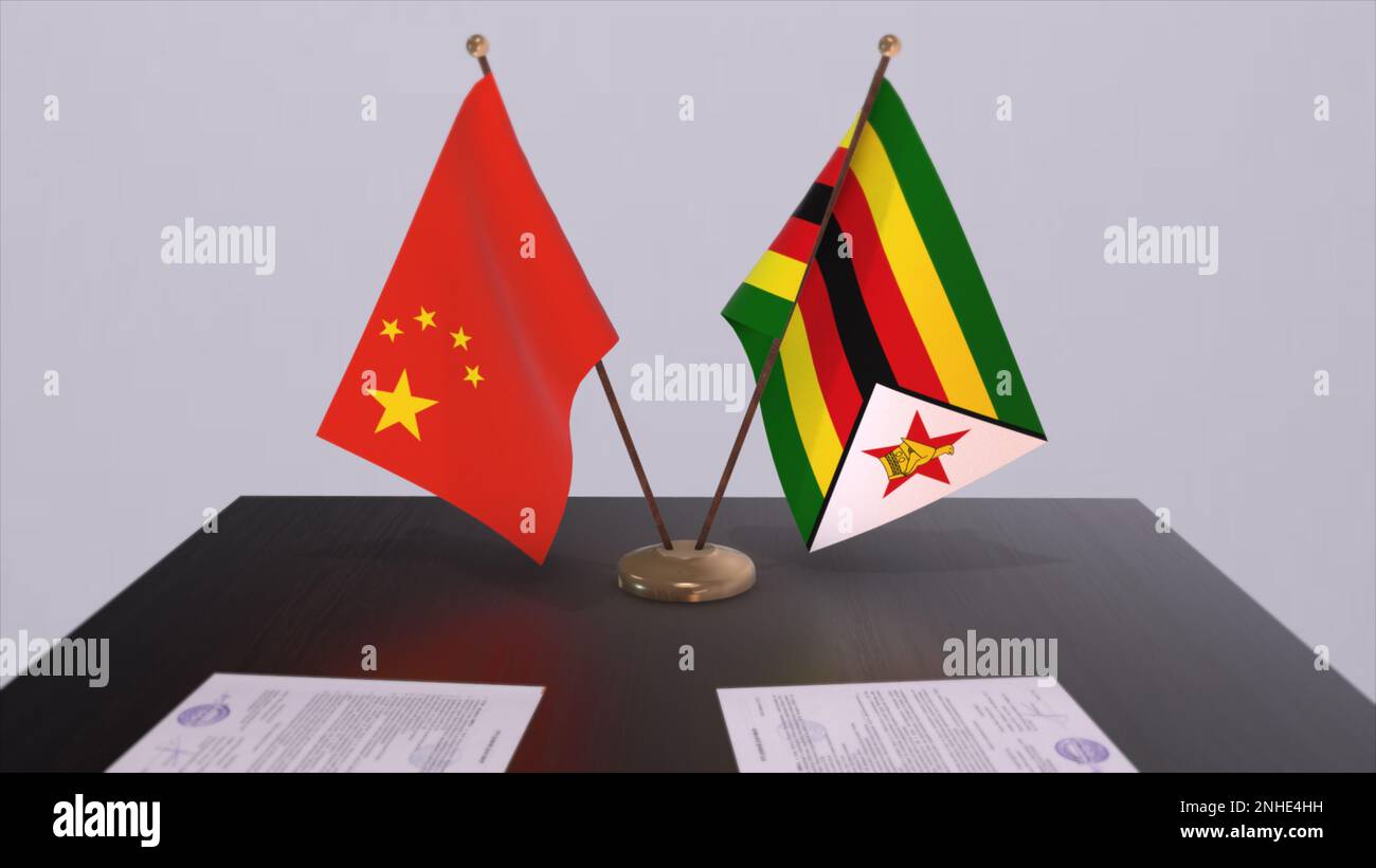 Zimbabwe and China flag. Politics concept, partner deal between