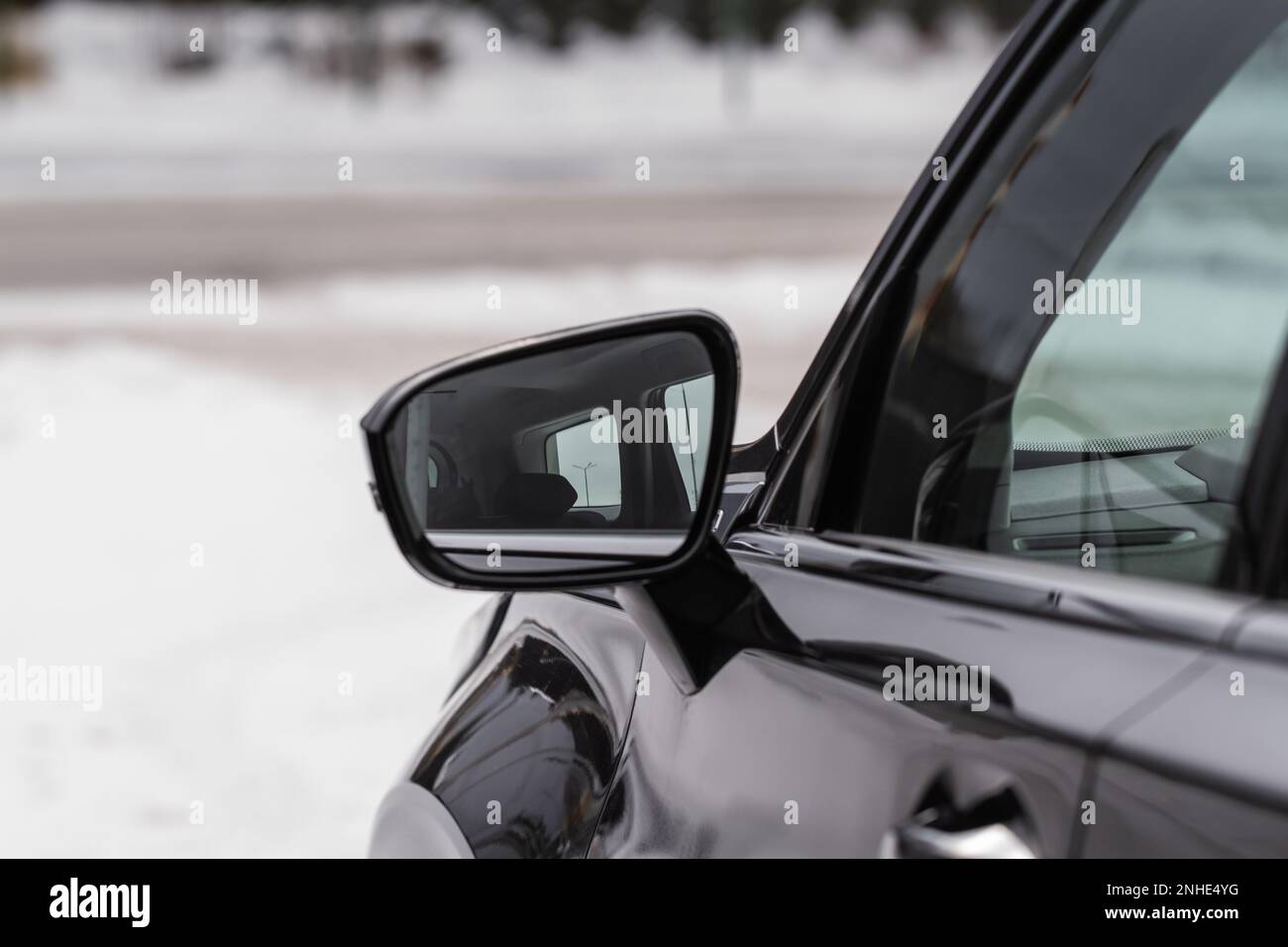 Car Rear-view mirror. Side view mirror of a car. Stock Photo