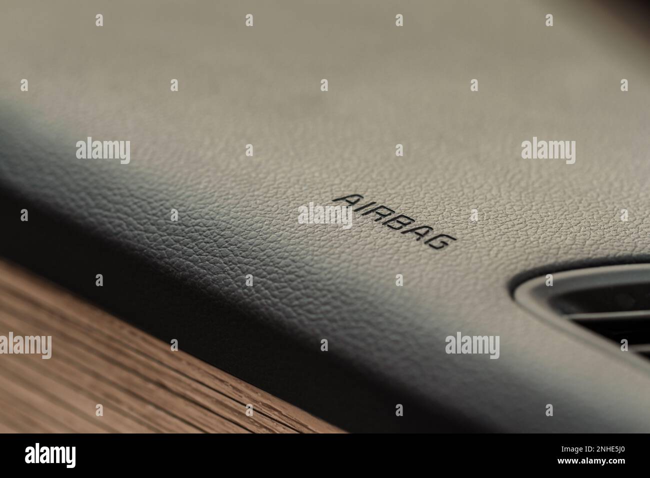Safety airbag sign on car. Car airbag closeup. Airbag safety system