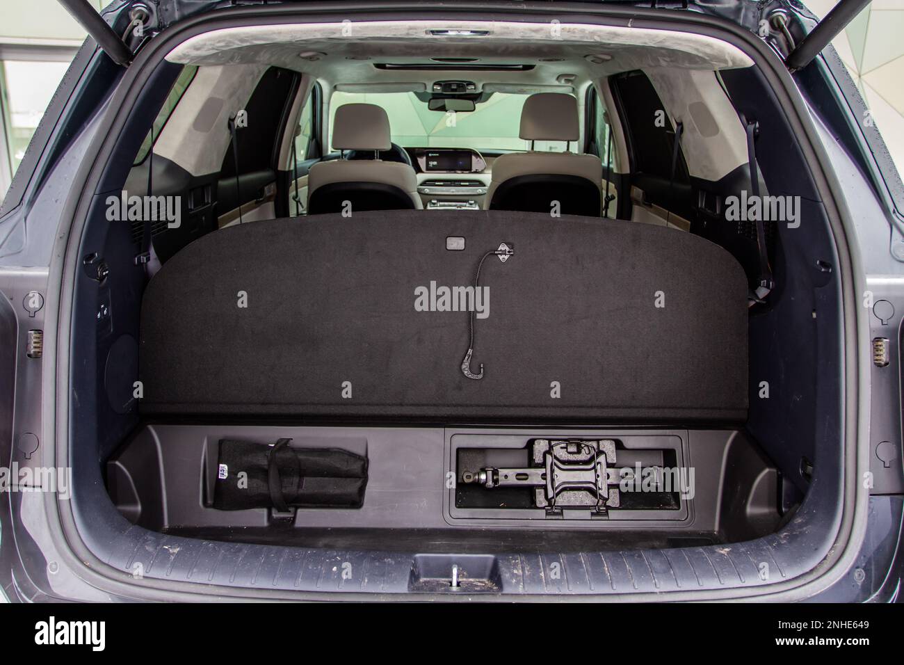 View of the rear storage area in a SUV car. Clean, open empty trunk Stock Photo Alamy